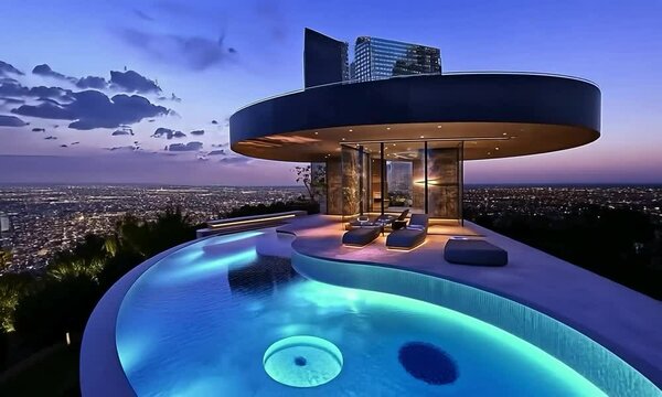 Glamorous Hollywood Hills home with an infinity pool and sweeping views of the city