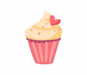 Cake with hearts. Sweets day. Food, dessert, sweet cream cake. Valentine's day, wedding, holiday decor. Design for postcards. Vector illustration. Isolated background.
