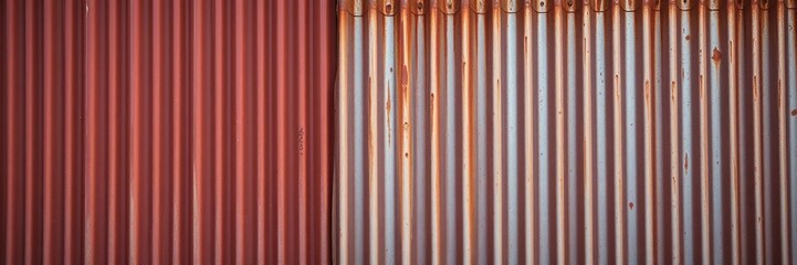Texture of rusted corrugated metal sheet on the outer wall of a building, corrugated metal, construction, weathered