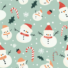 Cute seamless pattern with small snowmen and candy canes