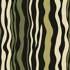 Taupe and olive green snake skin-inspired pattern with flowing hand-drawn lines, perfect for trendy wallpapers, textile designs, and cards, vector illustration, unique art ideas.