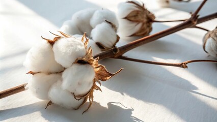 Twig with cotton on a light background