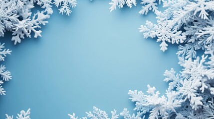Pastel blue christmas background with snowflake border for text