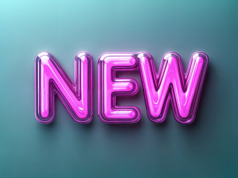 Pink neon "NEW" sign on teal background.