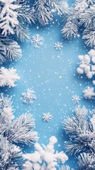 Pastel blue christmas background with snowflake border for text