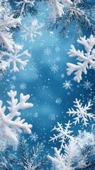 Pastel blue christmas background with snowflake border for text