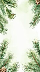 Pine branch frame holiday background with pastel green center