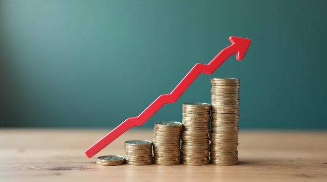 Cost reduction concept. Cost wording on decreasing coins stacking with the down arrow. Businessman working on company cost saving. Cost Management, Economy recession, low budget, Effective business