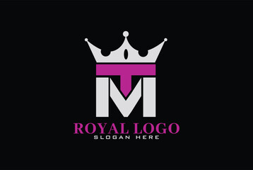 MT, TM, VT, VM, M, T, V, MTV, VTM Royal Creative logo design with crown. Vector illustration.	