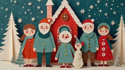 Fototapeta premium Vintage New Year Card. From paper. Scrapbooking