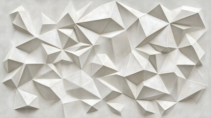 White 3D geometric design with triangles in various shapes makes a seamless texture. It's a concept for a modern interior made with plaster molding.