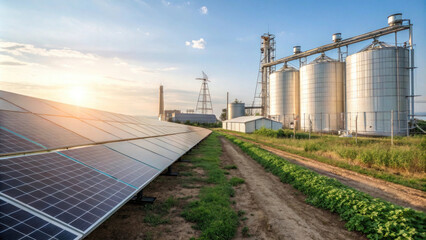 Fototapeta premium Solar panels powering a sustainable agricultural facility