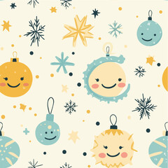 Minimalist Christmas pattern with smiling ornaments
