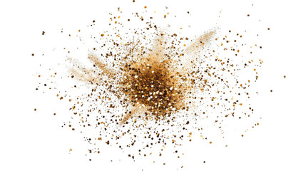 Golden sand explosion isolated PNG element. Flying sandy powder wave splash.