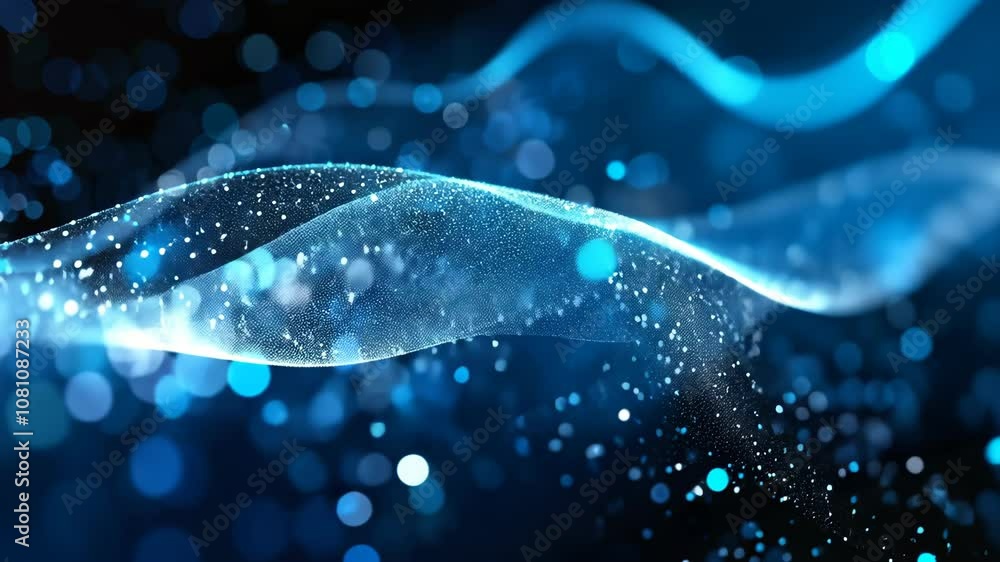 Poster abstract blue particle wave, digital technology background, futuristic style illustration, ideal for