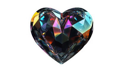 Fototapeta premium Glass transparent isolated heart. Realistic soap bubble in the shape of a heart, glare, light and sparkles. Glossy holographic chrome futuristic decoration element.