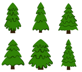 Christmas tree holiday sticker green cartoon set. Flat modern party simple pattern greeting card traditional collage forest design. Festive object different shape evergreen newyear decorative isolated