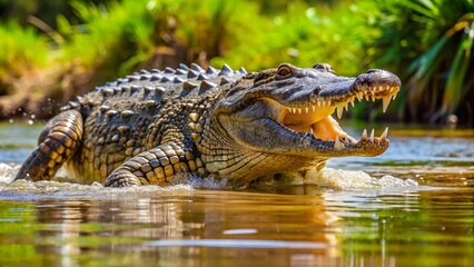 Fototapeta premium the-image-of-a-wild-crocodile-while-hunting