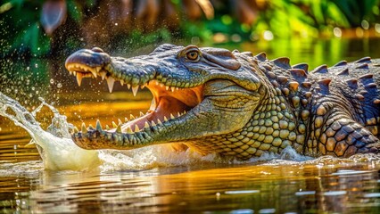 Fototapeta premium the-image-of-a-wild-crocodile-while-hunting