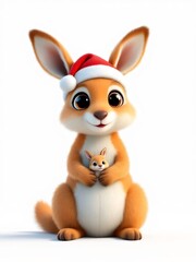 Fototapeta premium Cute animals with big eyes, Christmas ornaments, Christmas cute animals with Santa hats