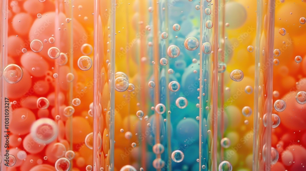 Poster abstract background of colorful bubbles and oil in water, creating a vibrant and dynamic pattern.