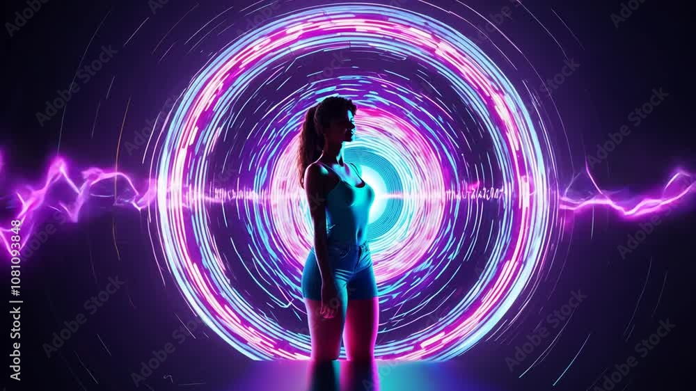 Aufkleber dynamic motion display of a person in a colorful torsion field generative ai