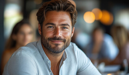 Fototapeta premium Smiling man in a cafe
