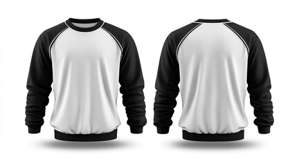Maqueta de un jersey de color blanco y negro con vista frontal y superior.