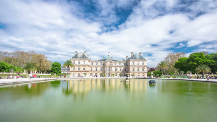 The Luxembourg Palace in Luxembourg Gardens in Paris, France timelapse hyperlapse