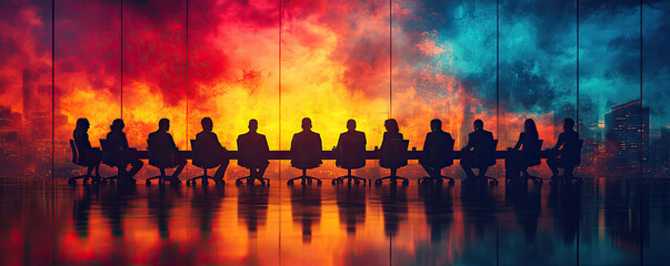 Silhouettes of People in Meeting with Abstract Background