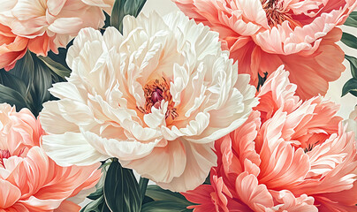 pattern with white and pink Camellias flowers background watercolor illustration	