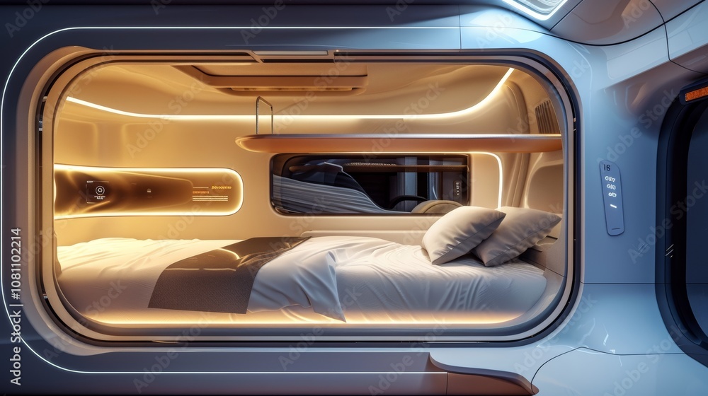 Poster futuristic travel terminal with advanced sleep technology generative ai