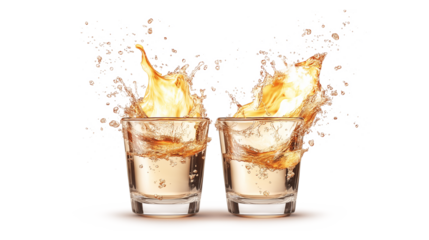 PNG Glasses shot of tequila making toast with splash isolated on white background