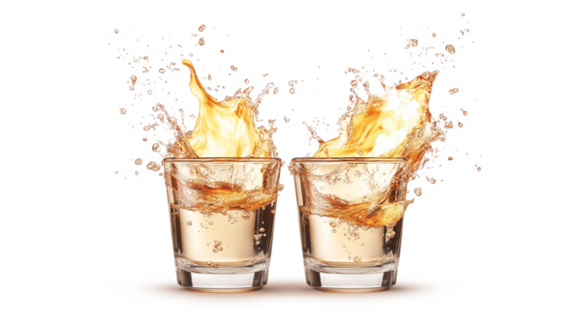 PNG Glasses shot of tequila making toast with splash isolated on white background