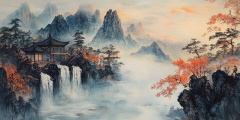 Retro traditional Chinese painting style art background
