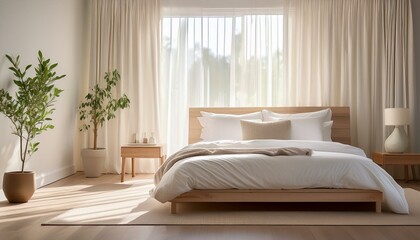 Morning Sunlight Through Curtains in a Minimal Bedroom