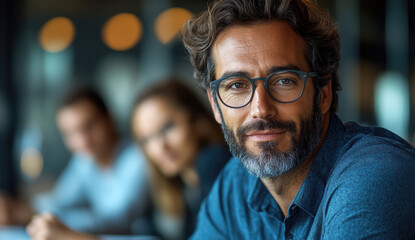 Confident Man in Glasses Looking at Camera