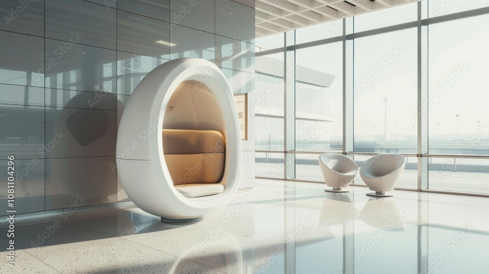 Poster futuristic terminal with ergonomic sleep pod generative ai