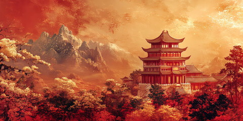 Obraz premium Retro traditional Chinese painting style art background 