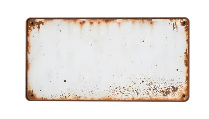 Rusty metal sign with weathered and aged patina finish.