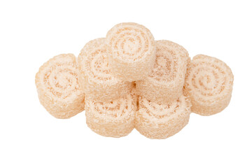 Coconut candy roll isolated on a white background.