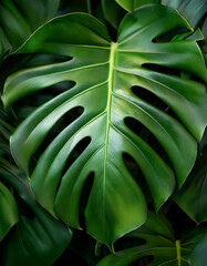 Monstera deliciosa houseplant in bright sunlight
