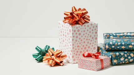 Colorful gift boxes and bows for holiday celebrations and gift wrapping design