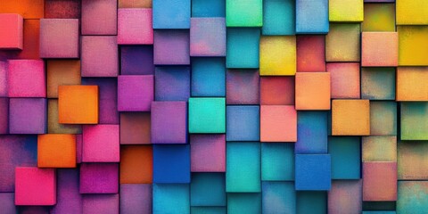 Abstract background featuring a mosaic of vibrant, pixelated squares, creating a retro yet contemporary aesthetic