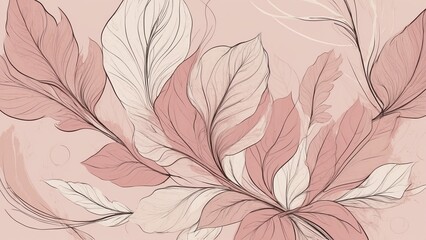 Botanical illustration with elegant leaves in pastel colors on a soft background