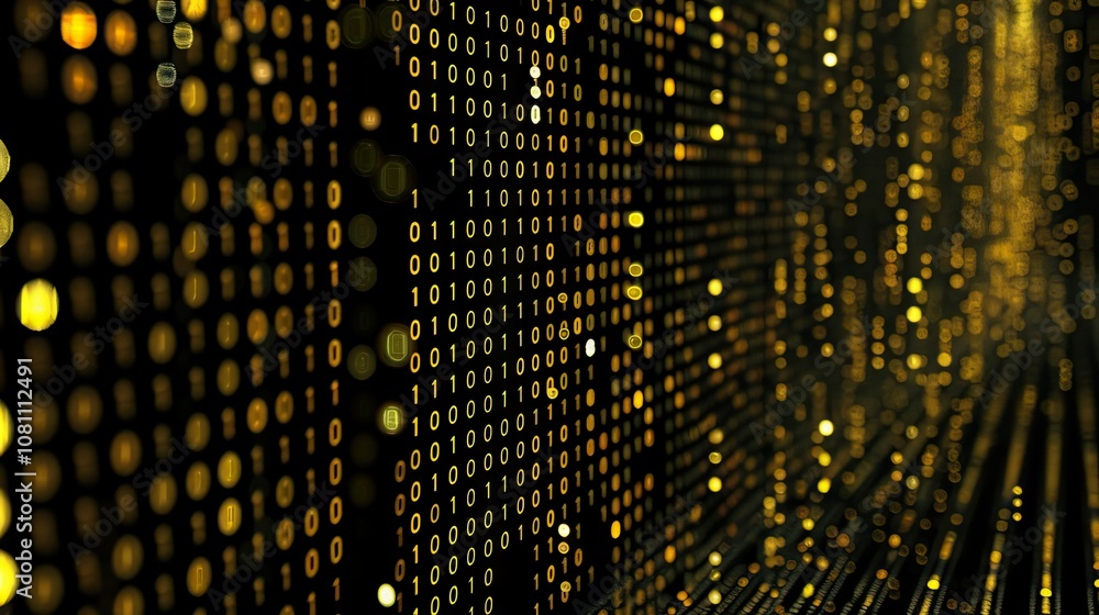 Poster binary code abstract technology. wallpaper of binay data falling