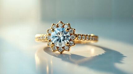 An Exquisite Gold Diamond Ring Radiating Elegance on a Pristine Clear Background Showcasing Its Craftsmanship and Beauty