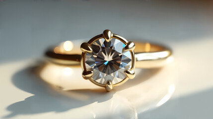 A Beautiful Gold Diamond Ring with a Unique Setting Highlighted Against a Clear Background Emphasizing Its Brilliance and Glamour