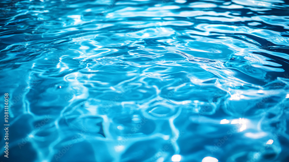 Poster Glistening pool water surface reflecting sunlight, creating a captivating display of light and ripples