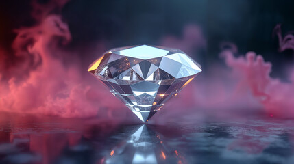 A Striking Diamond Captured in a Dramatic Scene with Color Smoke in a Studio